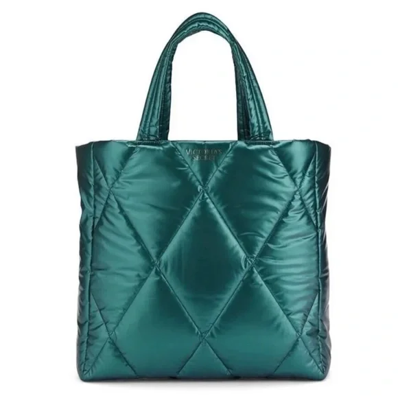 Victoria’s Secret Holiday 2022 Teal Puffer Tote 14"w 15"h...SOLD - Picture 2 of 5